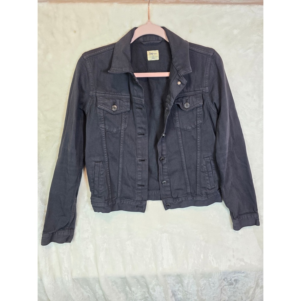 Gap 1969 Womens Black Denim Trucker Jacket‎ Size XS Jean Jacket Classic Layering